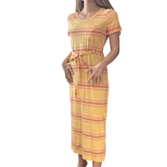 C&C California Rayon Blend Maxi Dress Shift Tee Shirt Yellow Stripe XS-S NWOT - Picture 5 of 15